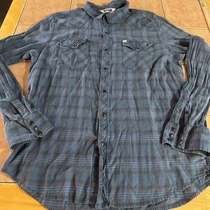 Salt Valley Western Shirt Mens Sz XL Blue Plaid Pearl Snap Long Sleeve Cowboy